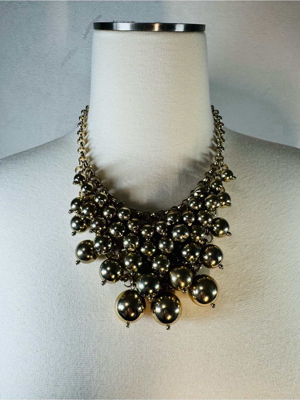 Gold Cluster Bib Necklace - Luxe Layered Bead Design Gold